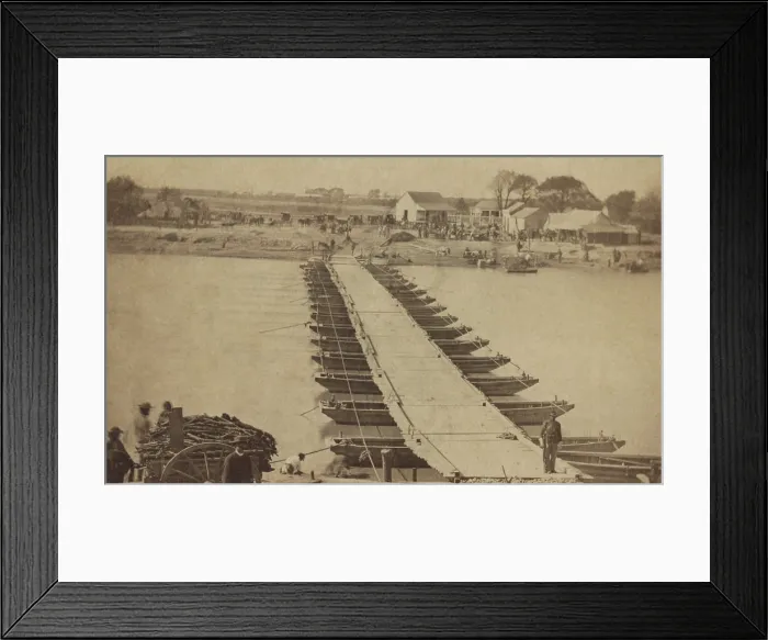 Framed Print : View of Matamoros, Mexico from the US Army pontoon bridge across the Rio Grande River from Brownsville, Texas, in November of 1866