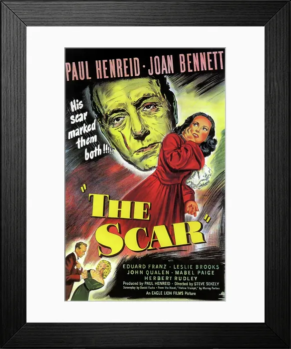 Framed Print : HOLLOW TRIUMPH, (aka THE SCAR), Paul Henreid, Joan Bennett, (British poster art), 1948