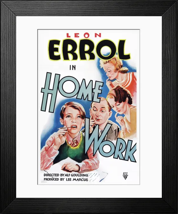 Framed Print : HOME WORK, US poster art, second left: Leon Errol; top right: Barbara Pepper, 1935