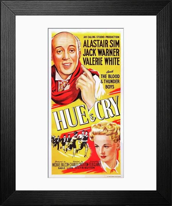 Framed Print : HUE AND CRY, from top: Alastair Sim, Valerie White on UK poster art, 1947