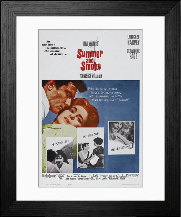 Framed Print : SUMMER AND SMOKE, US poster, top from left: Laurence Harvey, Geraldine Page, 1961