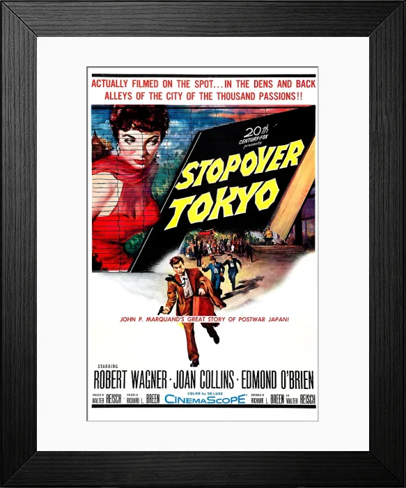 Framed Print : STOPOVER TOKYO, US poster, Joan Collins (left), Robert Wagner (front), 1957, TM & Copyright 20th Century Fox Film Corp. / courtesy Everett Collection Framed Print : STOPOVER TOKYO, US poster, Joan Collins (left), Robert Wagner (front), 1957, TM & Copyright 20th Century Fox Film Corp. / courtesy Everett Collection
