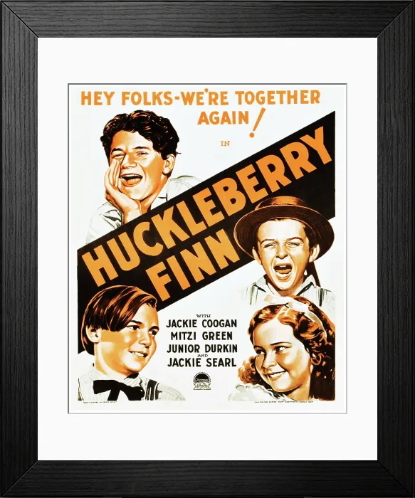 Framed Print : HUCKLEBERRY FINN, top: Junior Durkin, bottom left: Jackie Coogan, bottom right from top: Jackie Searl, bottom right: Mitzi Greene on poster art, 1931 Framed Print : HUCKLEBERRY FINN, top: Junior Durkin, bottom left: Jackie Coogan, bottom right from top: Jackie Searl, bottom right: Mitzi Greene on poster art, 1931