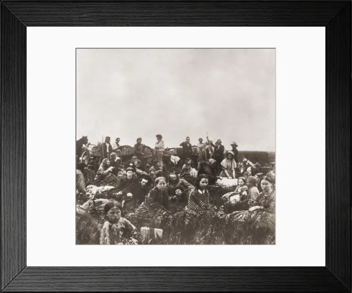 Framed Print : Refugees of the 1862 Dakota War while they were escorted by Christian missionaries and friendly mixed blood Native Americans