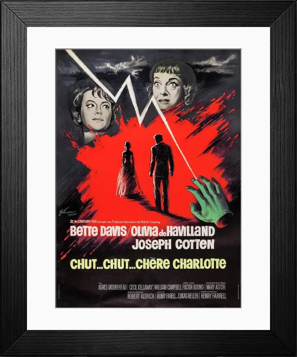 Framed Print : HUSH... HUSH, SWEET CHARLOTTE, (aka CHUT...CHUT...CHERE CHARLOTTE) l-r: Olivia de Havilland, Bette Davis on French poster art, 1964