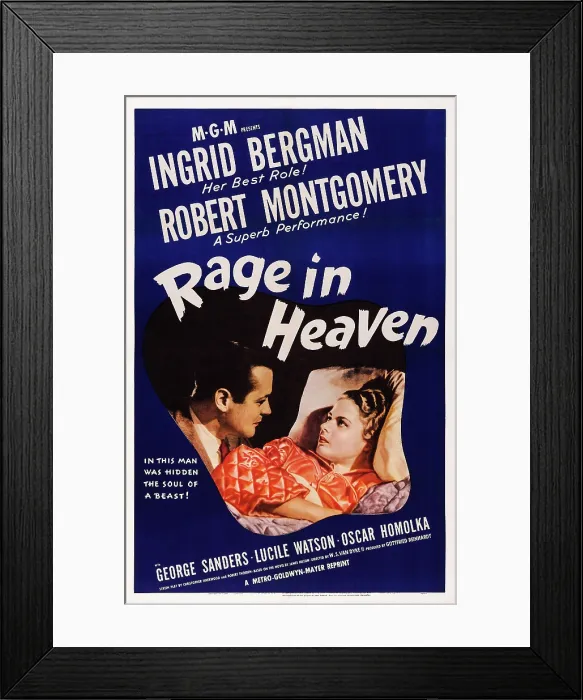 Framed Print : RAGE IN HEAVEN, US poster, from left: Robert Montgomery, Ingrid Bergman, 1941 Framed Print : RAGE IN HEAVEN, US poster, from left: Robert Montgomery, Ingrid Bergman, 1941