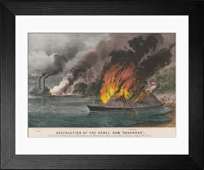 Framed Print : US Civil War. Destruction of the rebel ram CSS Arkansas. Battle of Baton Rouge, August 4, 1862