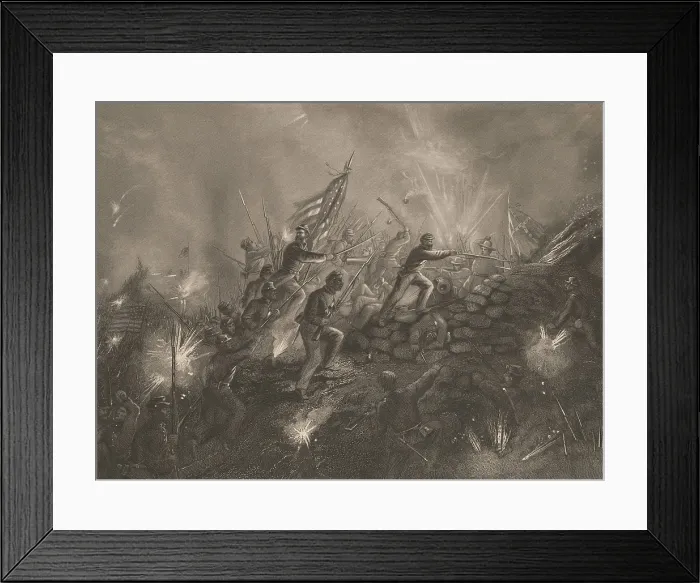 Framed Print : US Civil War. 2nd Battle of Fort Wagner, July 18, 1863. African American troops of the 54th Massachusetts, charge toward the Confederate defenders at great disadvantage