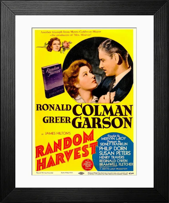 Framed Print : RANDOM HARVEST, from left: Greer Garson, Ronald Colman on midget window card, 1942