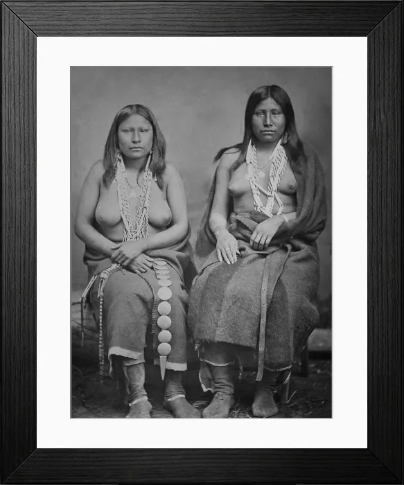 Framed Print : Two Wichita girls in summer costume, 1870, photographed by William S. Soule. They are bare-breasted and adorned with stranded necklaces, and beaded earrings