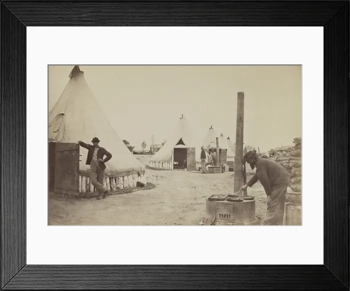 Framed Print : US Civil War, 1861-1865. Two Union soldiers cook on outdoor stoves at the Camp of 153rd New York Infantry