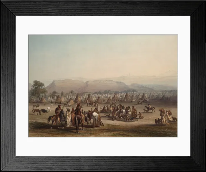 Framed Print : An encampment of three tribes of Blackfeet Indians, includes the Piekann Indians, on the Marias River, Montana, near Fort McKenzie