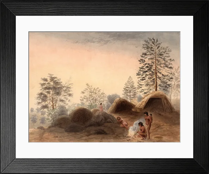 Framed Print : INDIANS AROUND A CAMPFIRE, 1852, by Harrison Eastman, watercolor painting on beige paper Framed Print : INDIANS AROUND A CAMPFIRE, 1852, by Harrison Eastman, watercolor painting on beige paper