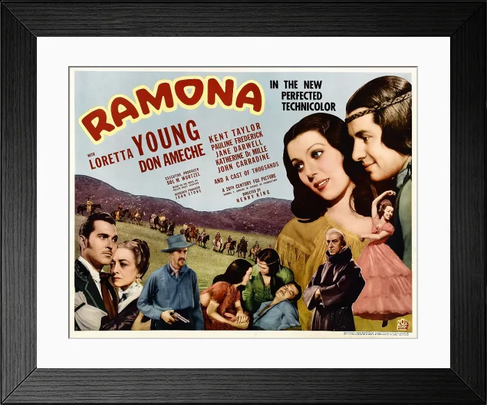 Framed Print : RAMONA, from left: Kent Taylor, Pauline Frederick, John Carradine, Loretta Young, Don Ameche, Victor Kilian, Loretta Young, Don Ameche, 1936