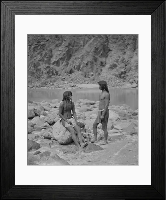 Framed Print : Two Mohave warriors wear loincloths in western Arizona. Photograph by Timothy O'Sullivan, 1871