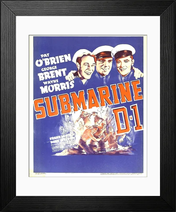 Framed Print : SUBMARINE D-1, Wayne Morris, Pat O'Brien, George Brent on window card, 1937