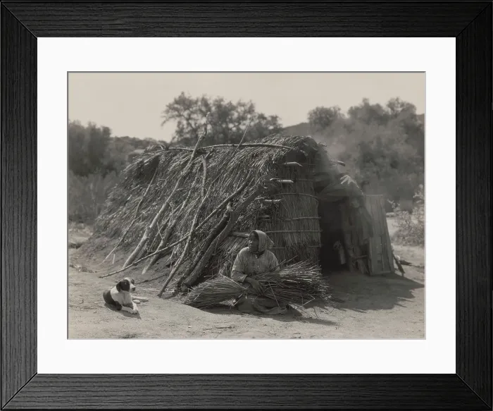 Framed Print : DIEGUENO HOUSE AT CAMPO, ca. 1924, by Edward S. Curtis. This hut was built in Campo, San Diego County, in southern California Framed Print : DIEGUENO HOUSE AT CAMPO, ca. 1924, by Edward S. Curtis. This hut was built in Campo, San Diego County, in southern California