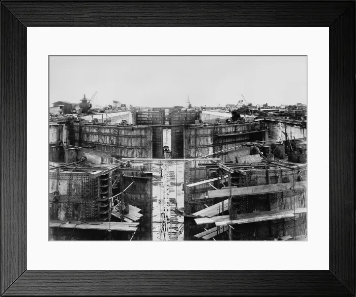 Framed Print : Gatun upper locks under construction in June 1912. This view to the north shows the gates in process of construction