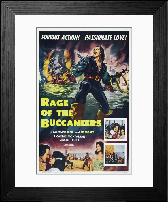 Framed Print : RAGE OF THE BUCCANEERS, (aka THE BLACK PIRATE, aka GORDON, IL PIRATA NER0), US poster art, Ricardo Montalban, (top), Vincent Price, (top insert, second right), 1961 Framed Print : RAGE OF THE BUCCANEERS, (aka THE BLACK PIRATE, aka GORDON, IL PIRATA NER0), US poster art, Ricardo Montalban, (top), Vincent Price, (top insert, second right), 1961