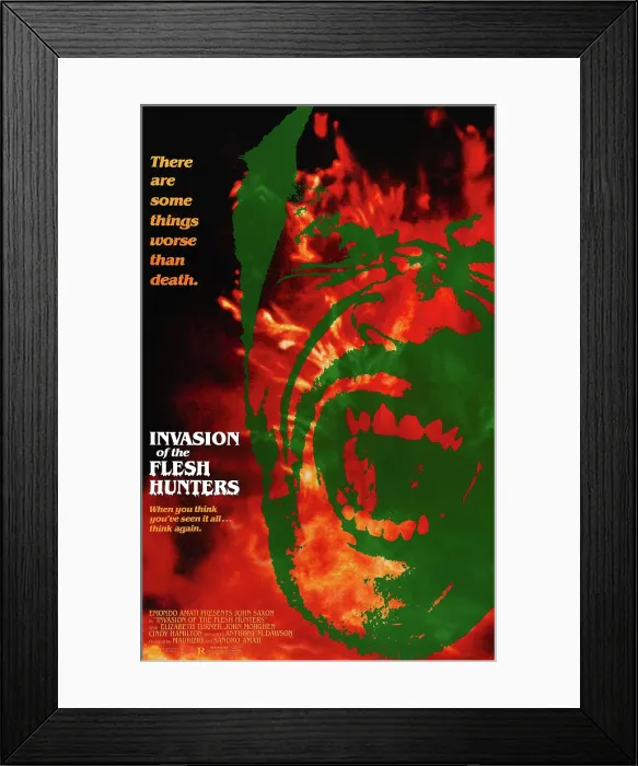 Framed Print : INVASION OF THE FLESH HUNTERS, US poster, 1984. Almi Films / courtesy Everett Collection