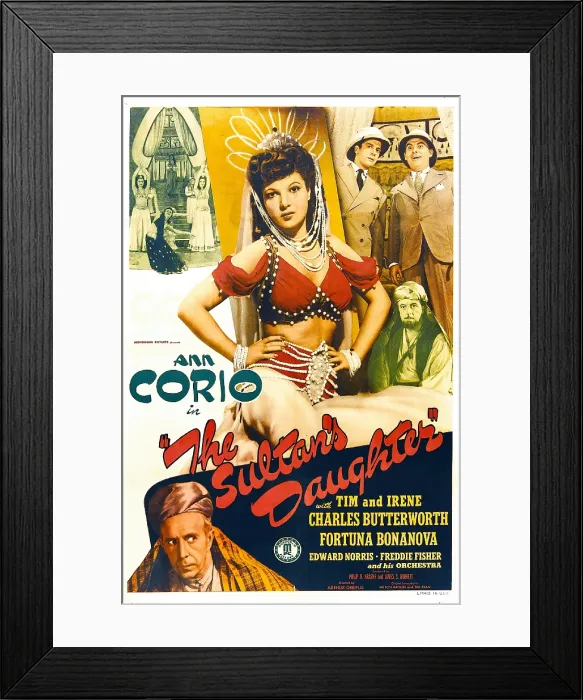 Framed Print : THE SULTAN'S DAUGHTER, US poster, Ann Corio (center), bottom left: Charles Butterworth, top right from left: Edward Norris, Tim Ryan, Fortunio Bonanova, 1944 Framed Print : THE SULTAN'S DAUGHTER, US poster, Ann Corio (center), bottom left: Charles Butterworth, top right from left: Edward Norris, Tim Ryan, Fortunio Bonanova, 1944