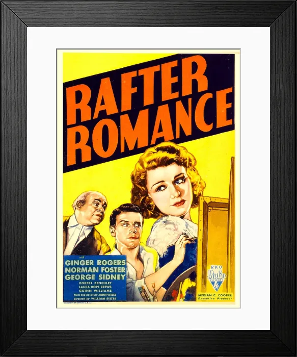 Framed Print : RAFTER ROMANCE, from left: George Sidney, Norman Foster, Ginger Rogers on midget window card, 1933 Framed Print : RAFTER ROMANCE, from left: George Sidney, Norman Foster, Ginger Rogers on midget window card, 1933
