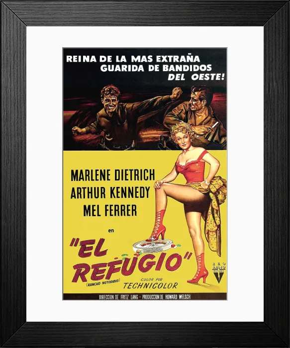 Framed Print : RANCHO NOTORIOUS, from left, Arthur Kennedy, Mel Ferrer, Marlene Dietrich, 1952