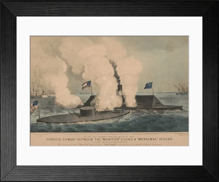 Framed Print : US Civil War, Battle of Hampton Roads, on March 9, 1862, the first engagement between ironclad gunboats