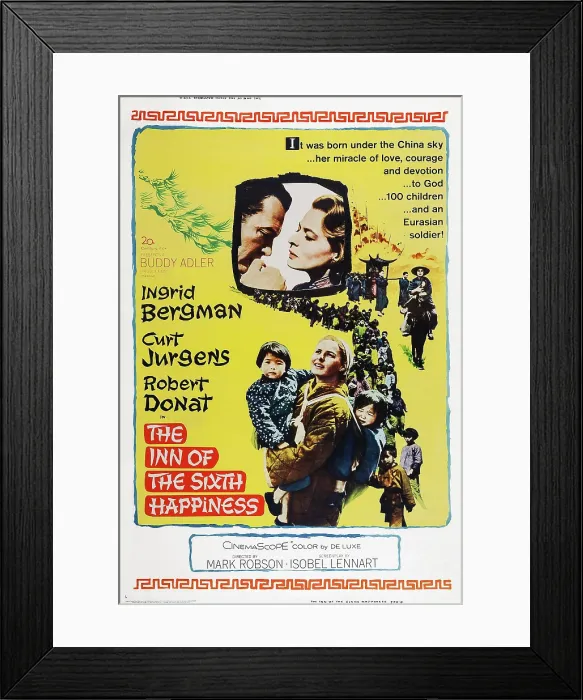 Framed Print : THE INN OF THE SIXTH HAPPINESS, US poster art, top insert: Curd Jurgens, Ingrid Bergman; bottom: Ingrid Bergman, 1958. TM and Copyright 20th Century Fox Film Corp