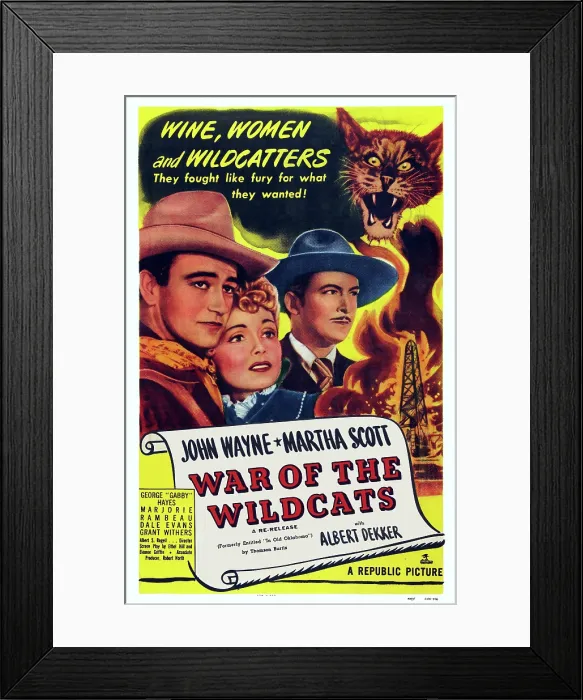 Framed Print : IN OLD OKLAHOMA, (aka WAR OF THE WILDCATS, reissue title), US poster art, from left: John Wayne, Martha Scott, Albert Dekker, 1943 Framed Print : IN OLD OKLAHOMA, (aka WAR OF THE WILDCATS, reissue title), US poster art, from left: John Wayne, Martha Scott, Albert Dekker, 1943