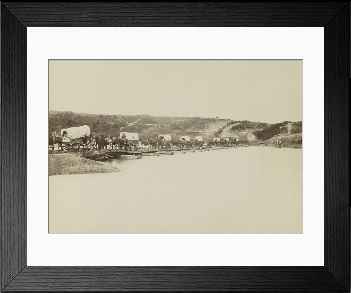 Framed Print : US Civil War. The Overland Campaign, The Wilderness, May 5-7, 1864. Wagon train crossing a pontoon bridge in Virginia, during the US Civil War Framed Print : US Civil War. The Overland Campaign, The Wilderness, May 5-7, 1864. Wagon train crossing a pontoon bridge in Virginia, during the US Civil War