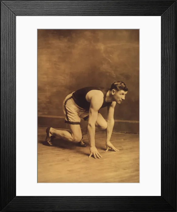 Framed Print : Jim Thorpe in runner's starting position, c. 1910. Photo is from Thorpe's Carlisle Indian School student file (BSLOC_2018_4_176)