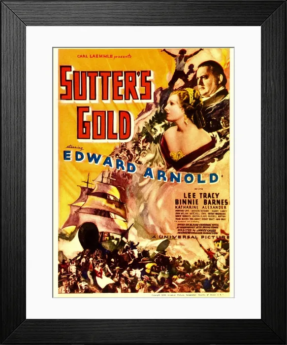 Framed Print : SUTTER'S GOLD, from left: Binnie Barnes, Edward Arnold on midget window card, 1936