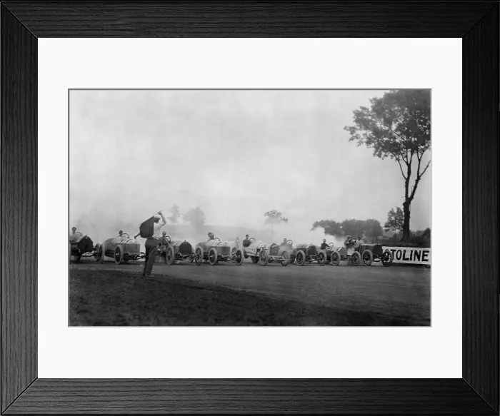 Framed Print : Race cars lined up at the start of an auto race, Laurel, Maryland, June 1912 (BSLOC_2018_4_165)