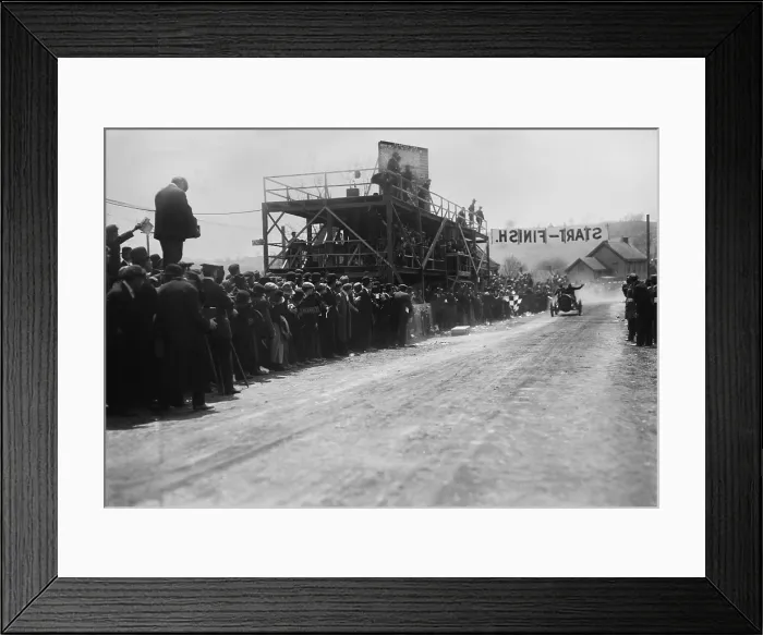Framed Print : Emanuel Cedrino, Italian racer in a Fiat finishing second at the Briarcliff Auto Race, in April 24, 1908