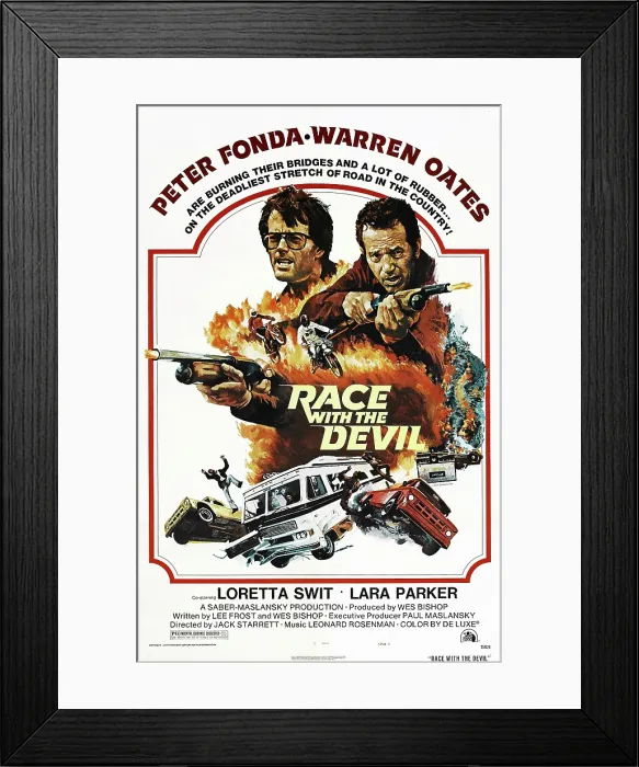 Framed Print : RACE WITH THE DEVIL, US poster, from left: Peter Fonda, Warren Oates, 1975, TM & Copyright 20th Century Fox Film Corp. / courtesy Everett Collection Framed Print : RACE WITH THE DEVIL, US poster, from left: Peter Fonda, Warren Oates, 1975, TM & Copyright 20th Century Fox Film Corp. / courtesy Everett Collection