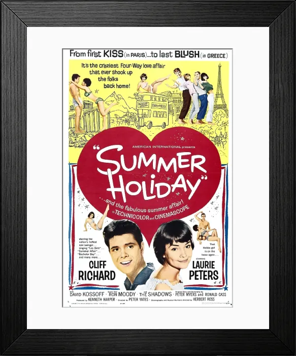 Framed Print : SUMMER HOLIDAY, US poster, bottom from left: Cliff Richard, Lauri Peters, 1963