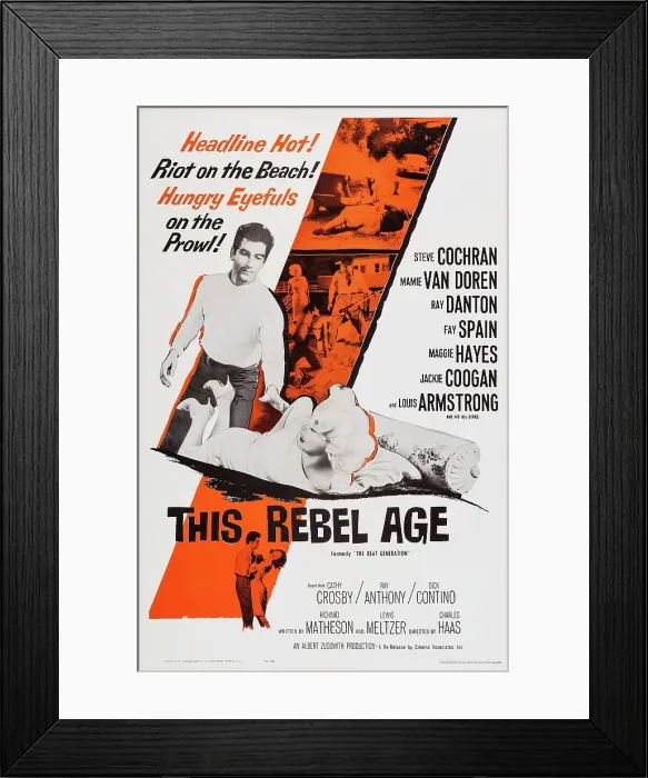 Framed Print : THIS REBEL AGE, (aka THE BEAT GENERATION), l-r: Ray Danton, Mamie Van Doren on poster art, 1959