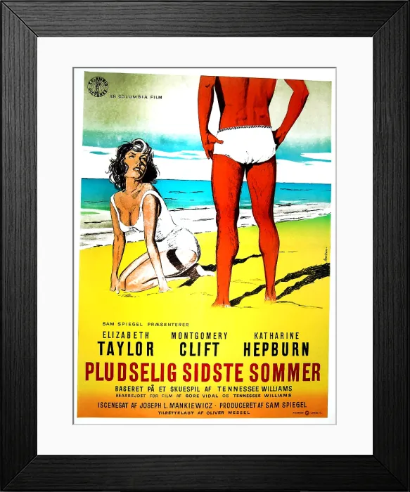 Framed Print : SUDDENLY LAST SUMMER, (aka PLUDSELIG SIDSTE SOMMER), Elizabeth Taylor (lrft), Danish poster, 1959