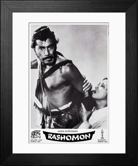 Framed Print : RASHOMON, Swiss poster art, from left: Toshiro Mifune, Machiko Kyo, 1950 Framed Print : RASHOMON, Swiss poster art, from left: Toshiro Mifune, Machiko Kyo, 1950
