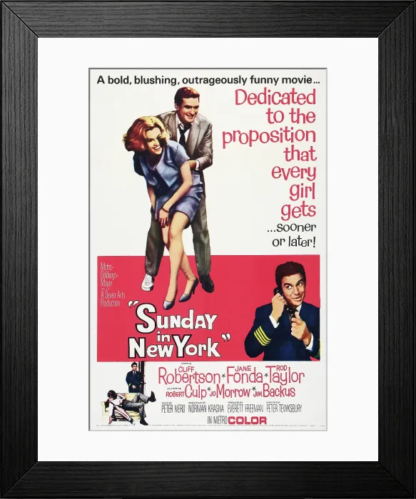 Framed Print : SUNDAY IN NEW YORK, poster art, top l-r: Jane Fonda, Rod Taylor, center: Cliff Robertson, 1963
