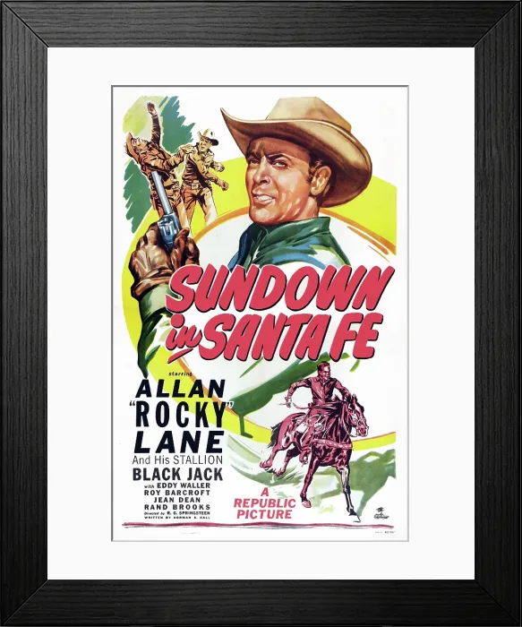 Framed Print : SUNDOWN IN SANTA FE, US poster art, Allan Lane, 1948 Framed Print : SUNDOWN IN SANTA FE, US poster art, Allan Lane, 1948