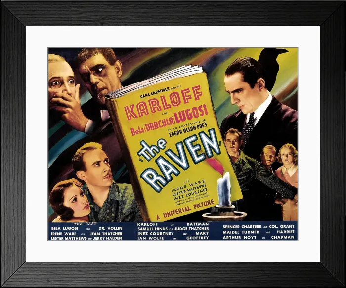 Framed Print : THE RAVEN, top from left: Boris Karloff, Bela Lugosi, bottom from left: Irene Ware, Lester Matthews, bottom right far left: Lester Matthews, 1935 Framed Print : THE RAVEN, top from left: Boris Karloff, Bela Lugosi, bottom from left: Irene Ware, Lester Matthews, bottom right far left: Lester Matthews, 1935