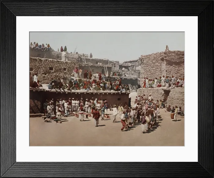 Framed Print : The Rain Dance, Zuni Pueblo, New Mexico, ca. 1897-1924, by the Detroit Photographic Company. This dance is always performed at the Pueblo of Zuni on August 19th (BSLOC_2019_9_89)