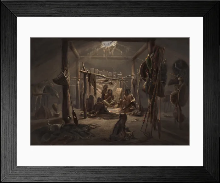 Framed Print : Indians inside the lodge of a Mandan Chief, 1833-34