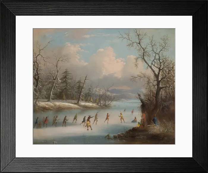 Framed Print : INDIANS PLAYING LACROSS ON THE ICE, 1858, by Edmund C. Coates