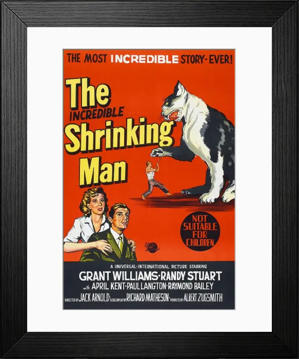 Framed Print : THE INCREDIBLE SHRINKING MAN, bottom left, from left: Randy Stuart, Grant Williams; as 'The Shrinking Man' in center: Grant Williams; Australian 1-sheet poster, 1957