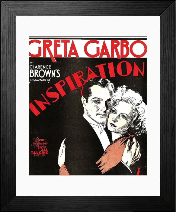Framed Print : INSPIRATION, from left: Robert Montgomery, Greta Garbo on window card, 1931 Framed Print : INSPIRATION, from left: Robert Montgomery, Greta Garbo on window card, 1931