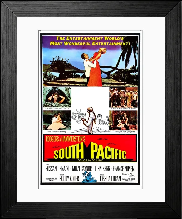 Framed Print : SOUTH PACIFIC, US poster, top from left: Rossano Brazzi, Mitzi Gaynor (and sailor suit center), 1958, TM & Copyright 20th Century Fox Film Corp