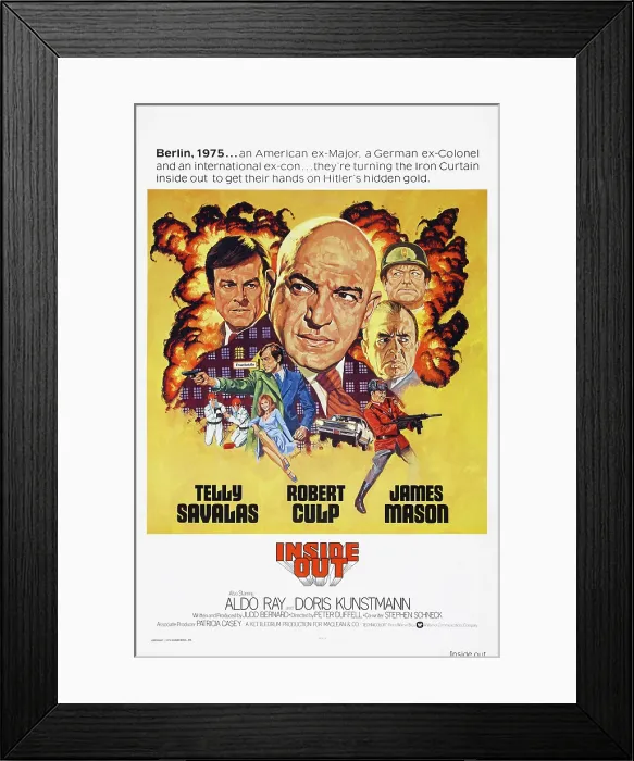 Framed Print : INSIDE OUT, l-r: Robert Culp, Telly Savalas, James Mason, Aldo Ray on poster art, 1975